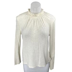 Madewell Texture & Thread Cream Ruffle Mock Neck Long Sleeve Knit Sweater Top M